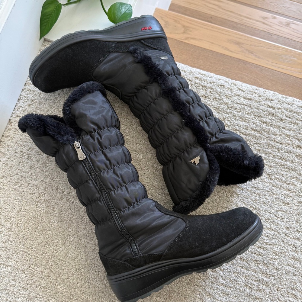 Pajar Black Quilted Faux-Fur Trim Winter Rain Boots